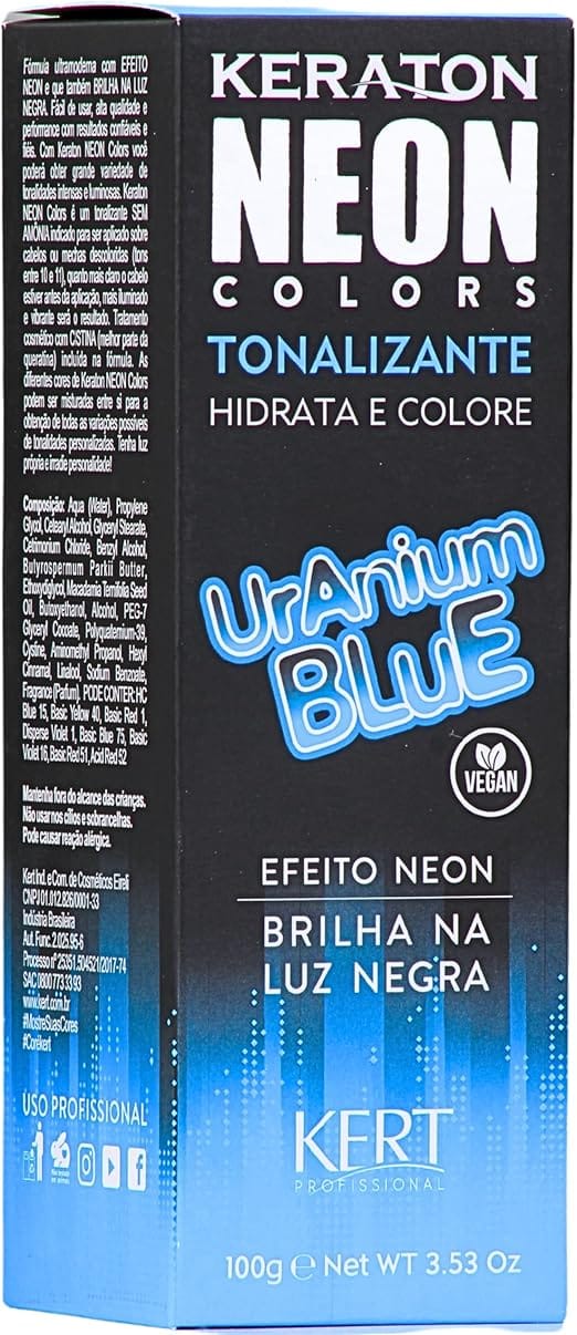 Keraton Coloração Semi-Permanente Em Creme Para Cabelos Sem Amônia Com Cistina Neon Colors 100G Uranium Blue